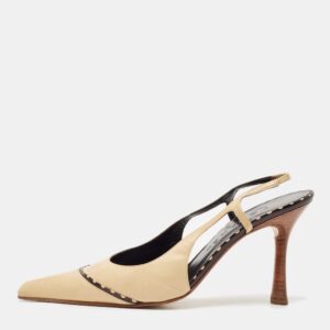 Chanel Beige/Black Leather Slingback Pumps Size 38.5