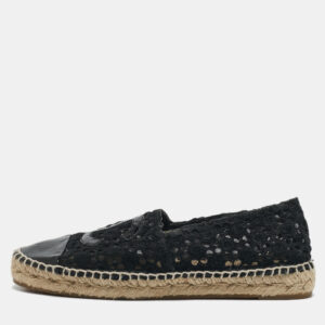 Chanel Black Mesh and Patent Leather CC Espadrille Flats Size 38