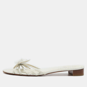 Chanel White Leather Bow Slide Sandals Size 39.5