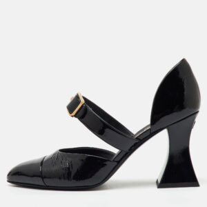 Chanel Black Patent Leather Mary Jane Buckle D'orsay Pumps Size 39