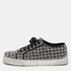 Chanel Silver/Black Lurex Fabric CC Low Top Sneakers Size 37