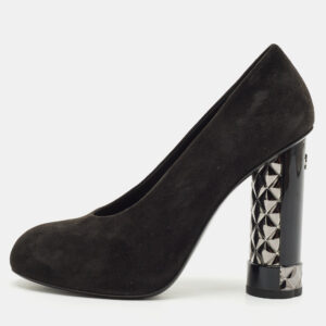 Chanel Black Suede CC Block Heel Platform Pumps Size 36
