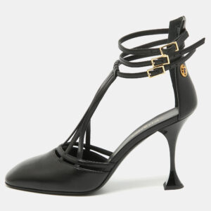 Chanel Black Leather Ankle Strap Pumps Size 40