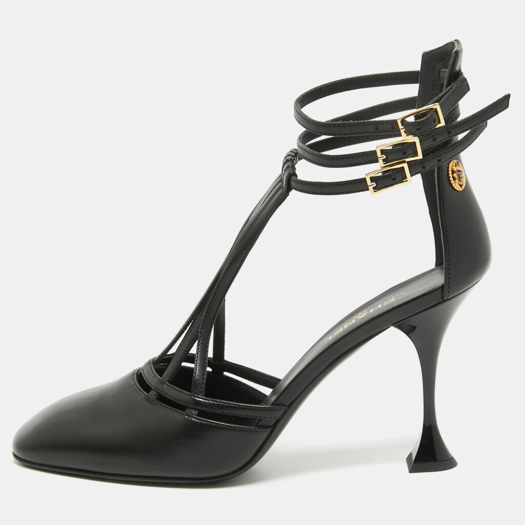 luxury-women-chanel-used-shoes-p938151-002 Chanel Black Leather Ankle Strap Pumps Size 40