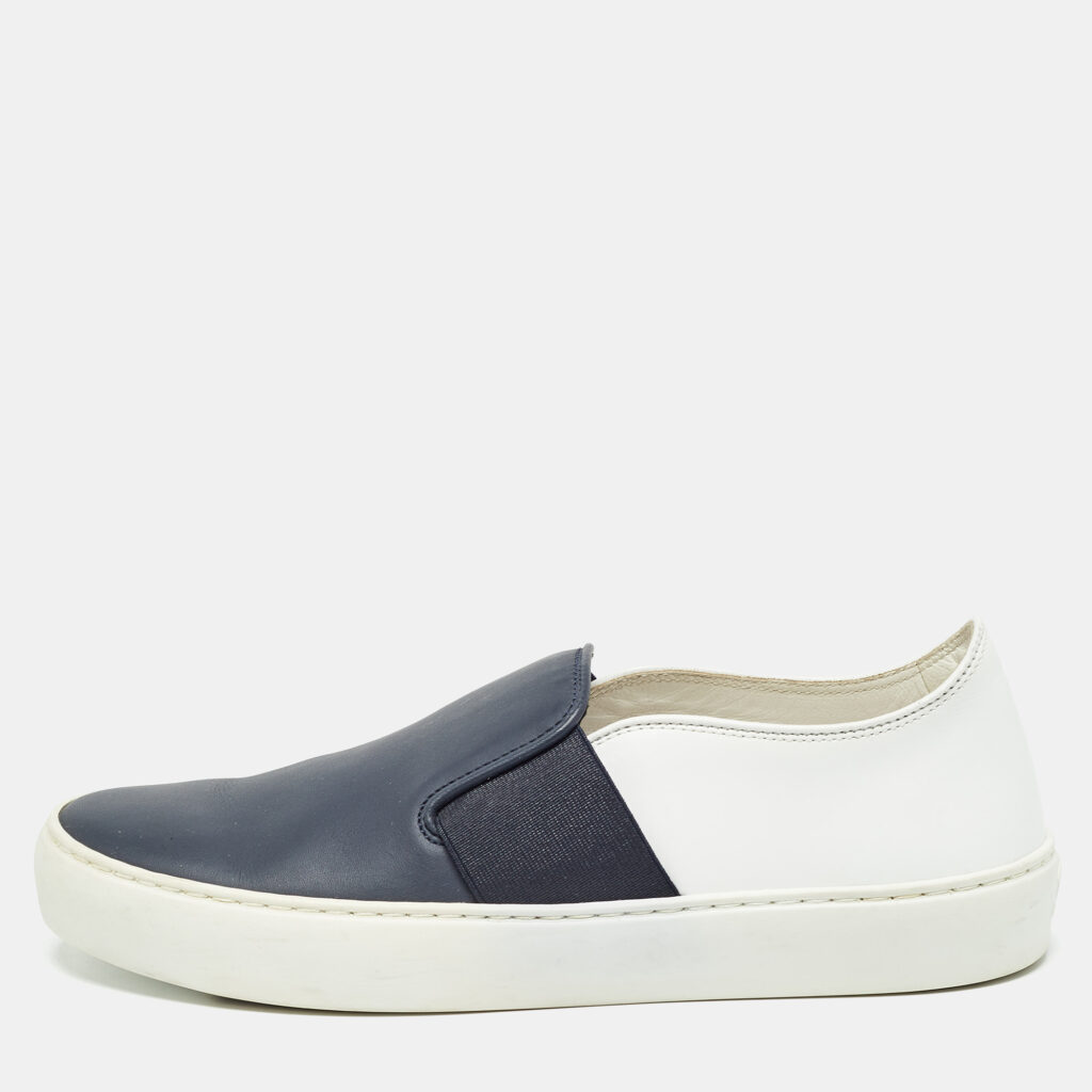luxury-women-chanel-used-shoes-p992940-001 Chanel Blue/White Leather CC Slip On Sneakers Size 35