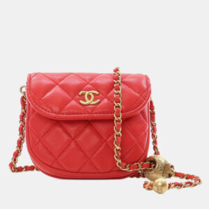 Chanel Red Quilted Lambskin Pearl Crush Waist Bag