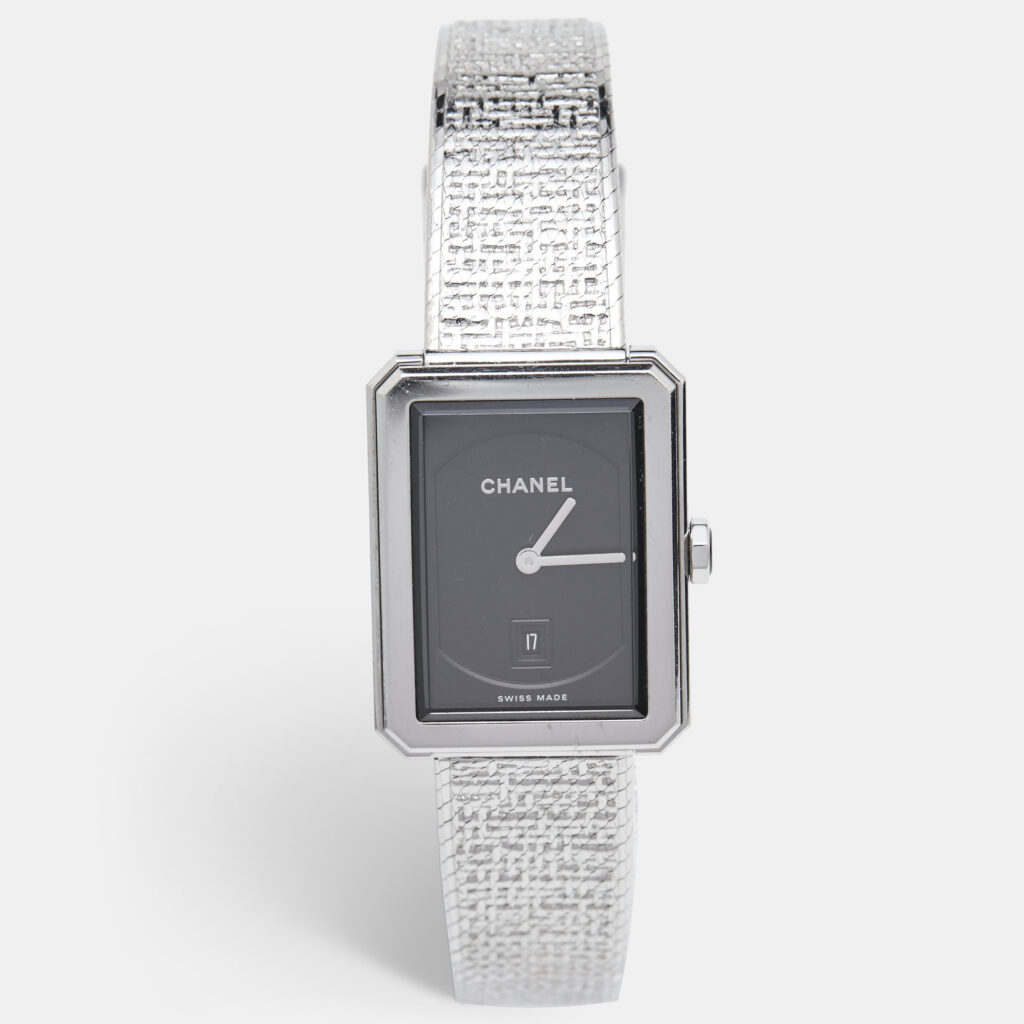 luxury-women-chanel-used-watches-p1054534-007 Chanel Blck Stainless Steel Boy-Friend Tweed H4878 Women's Wristwatch 26.70 mm