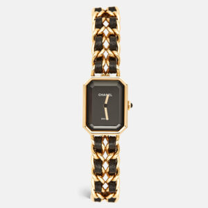 Chanel Black Gold Plated Stainless Steel Leather Premiere H6951 Women's Wristwatch 20 mm