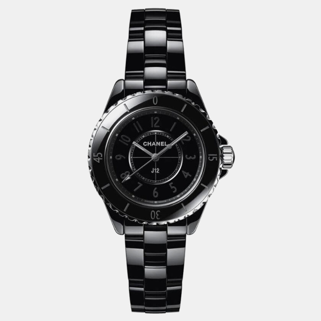 luxury-women-chanel-used-watches-p1152935-002 Chanel Black Ceramic Stainless Steel J12 H6346 Quartz Women's Wristwatch 33 mm