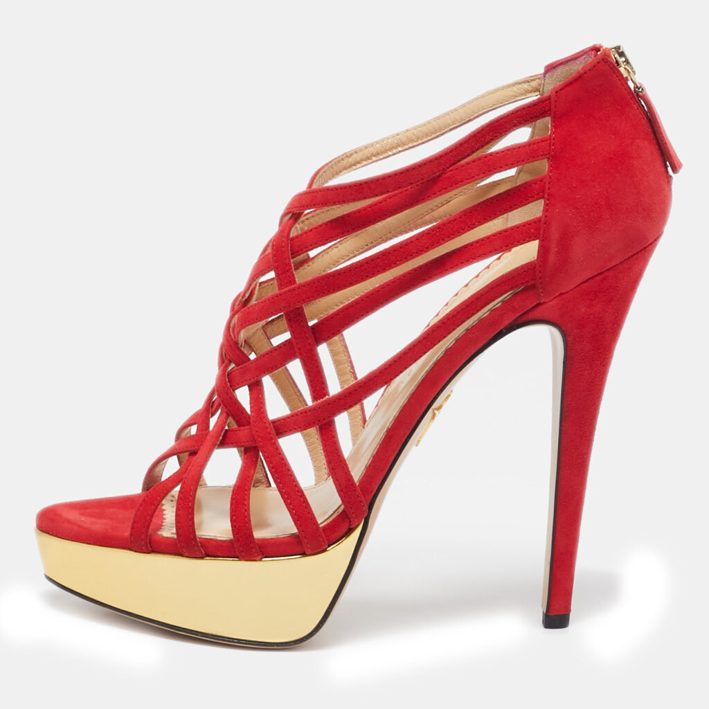 luxury-women-charlotte-olympia-new-shoes-p1104538-001 Charlotte Olympia Red Suede Strappy Platform Sandals Size 40