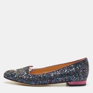 charlotte olympia multicolor glitter cat ballet flats size 37.5