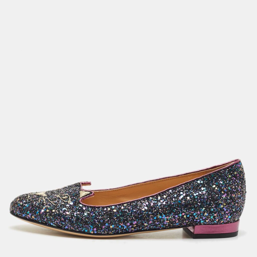 luxury-women-charlotte-olympia-new-shoes-p1149238-003.jpg Charlotte Olympia Multicolor Glitter Cat Ballet Flats Size 37.5