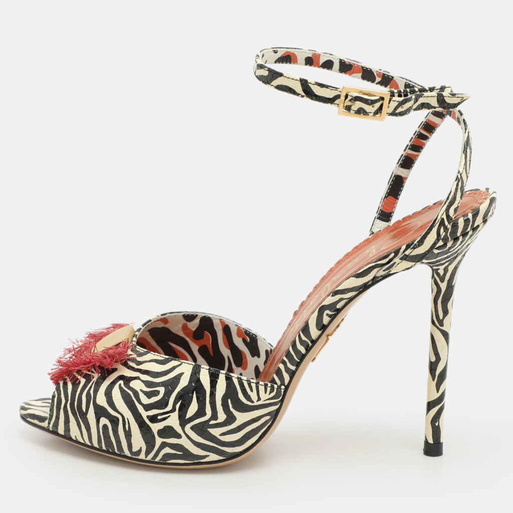 luxury-women-charlotte-olympia-new-shoes-p1164894-001 Charlotte Olympia Zebra Print Python Embossed Leather Izzy Gone Wild Ankle Strap Sandals Size 38.5
