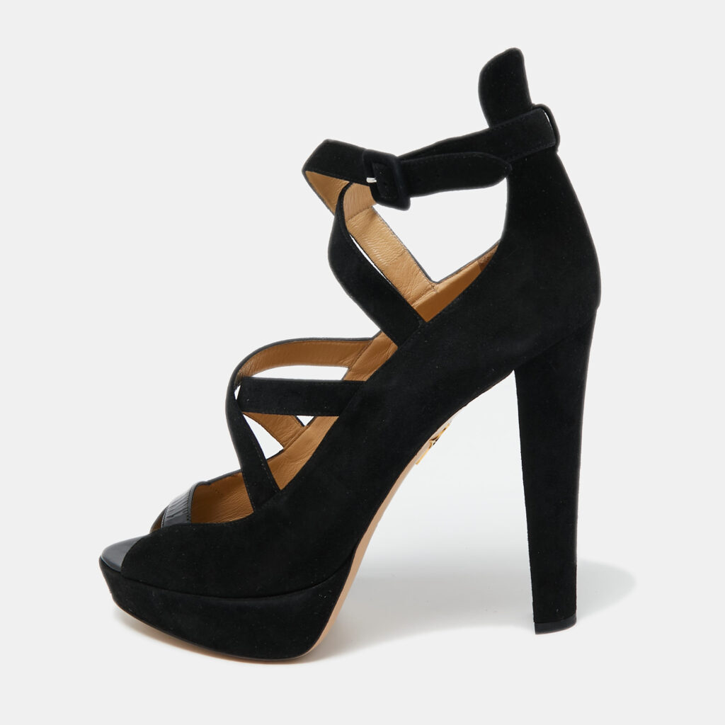 luxury-women-charlotte-olympia-new-shoes-p900122-001 Charlotte Olympia Black Suede Gladys Strappy Platform Sandals Size 41