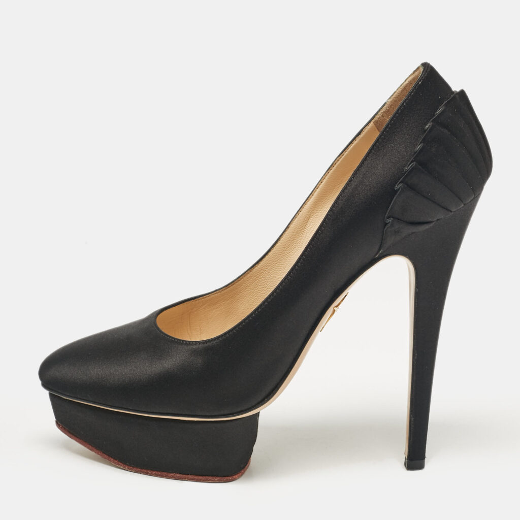 luxury-women-charlotte-olympia-used-shoes-p1037104-001 Charlotte Olympia Black Satin Paloma Platform Pumps Size 37.5