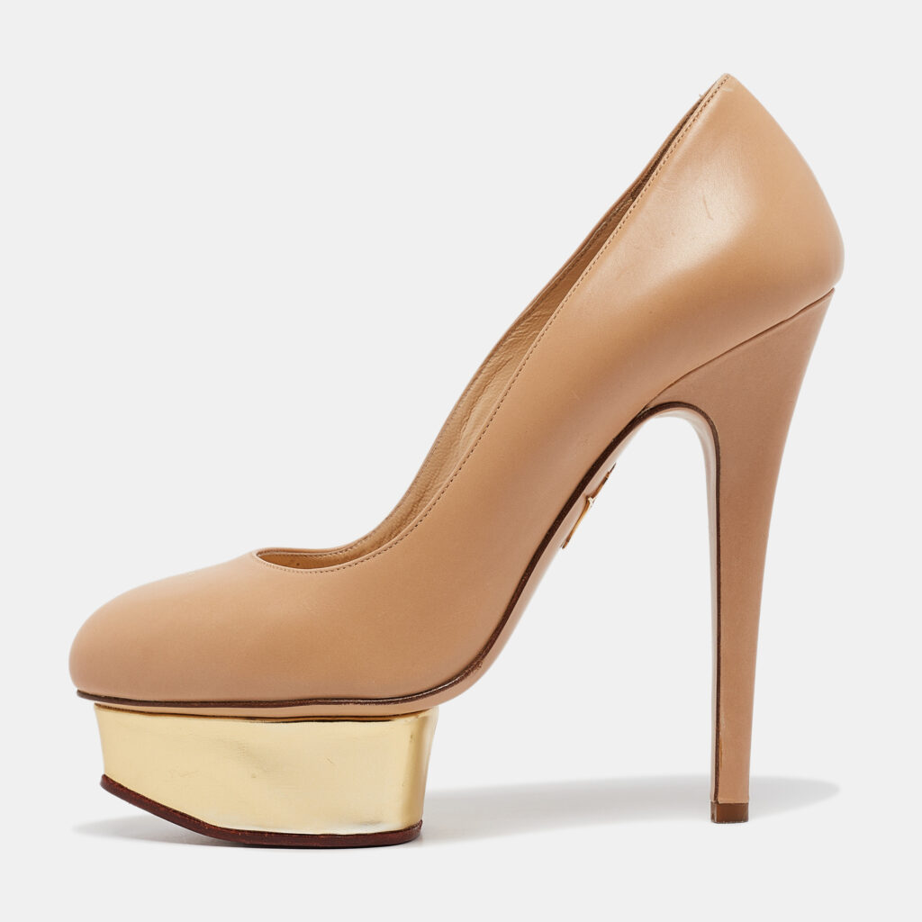 luxury-women-charlotte-olympia-used-shoes-p1037112-010 Charlotte Olympia Beige Leather Dolly Platform Pumps Size 37.5