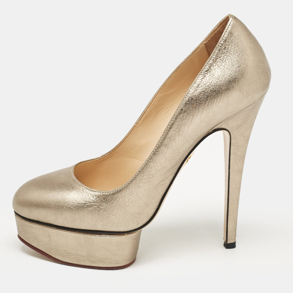 luxury-women-charlotte-olympia-used-shoes-p1037720-001 Charlotte Olympia Metallic Leather Dolly Platform Pumps Size 38