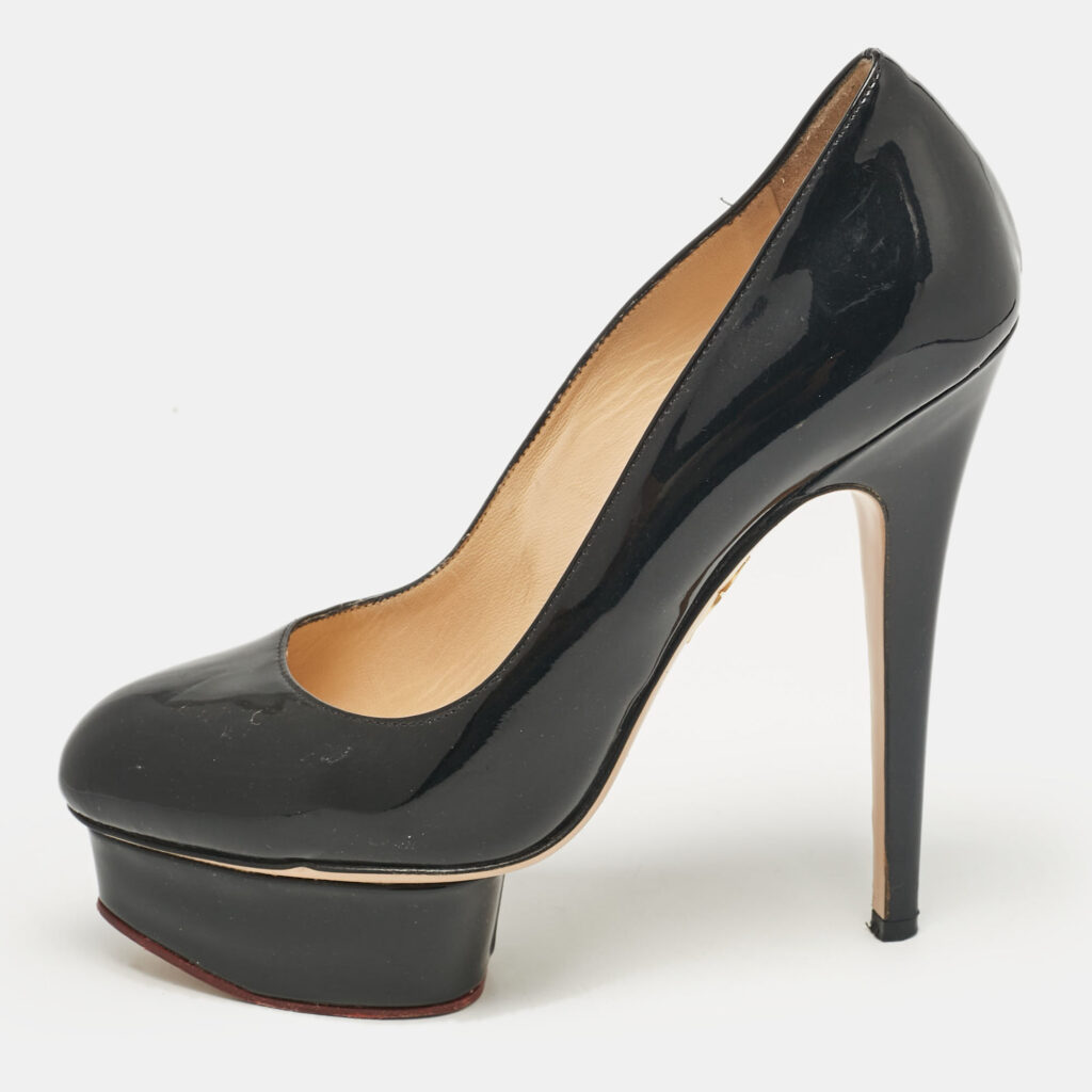 luxury-women-charlotte-olympia-used-shoes-p1038284-001 Charlotte Olympia Black Patent Leather Dolly Platform Pumps size 38