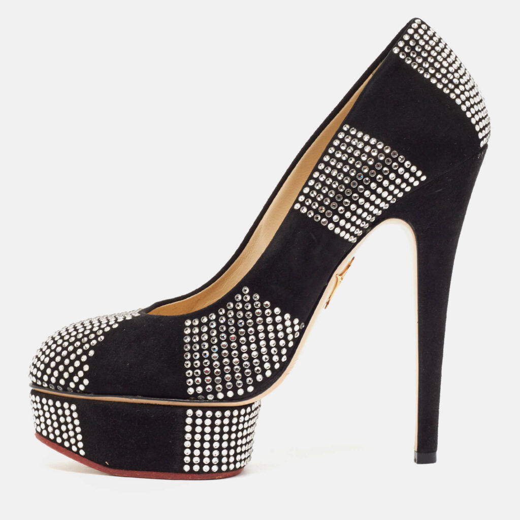 luxury-women-charlotte-olympia-used-shoes-p1038288-010 Charlotte Olympia Black Suede Dolly Platform Pumps Size 37.5