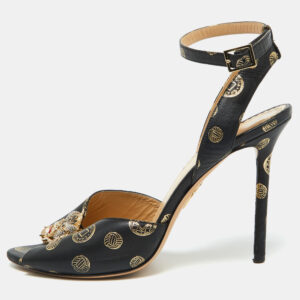 Charlotte Olympia Black Leather Ankle Strap Sandals Size 39