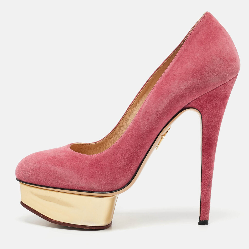 luxury-women-charlotte-olympia-used-shoes-p1097178-010 Charlotte Olympia Pink Suede Dolly Platform Pumps Size 39.5