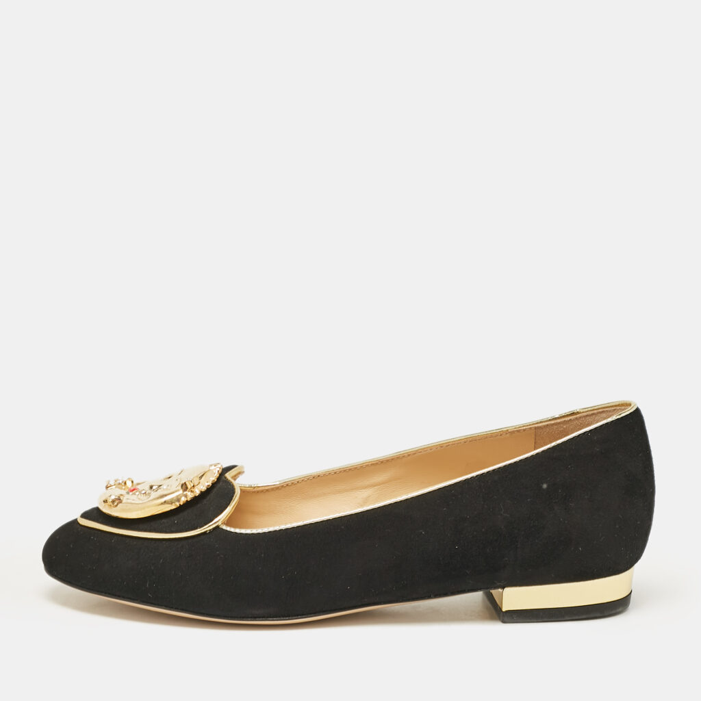 luxury-women-charlotte-olympia-used-shoes-p1097694-003 Charlotte Olympia Black Suede Eclipse Ballet Flats Size 35