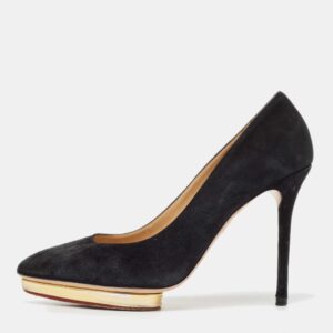 Charlotte Olympia Black Suede Dolly Platform Pumps Size 39