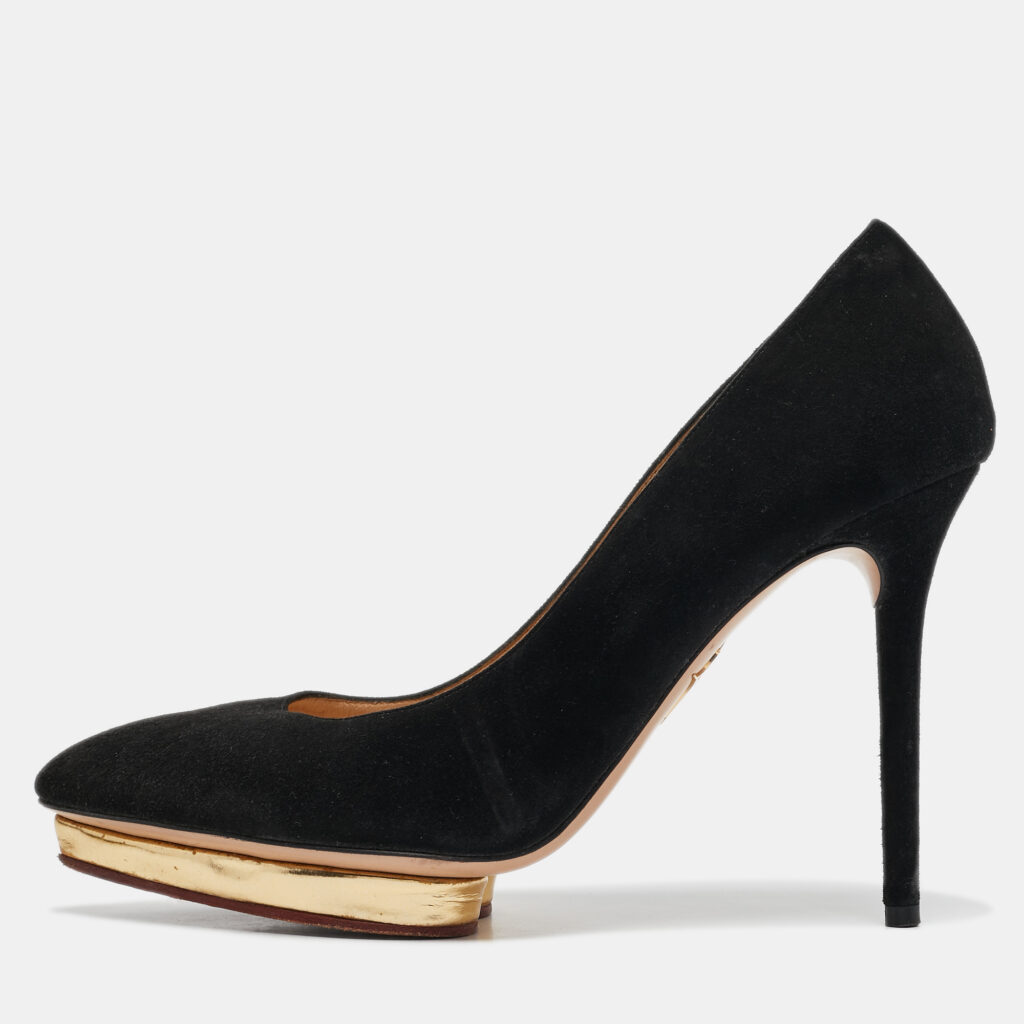 luxury-women-charlotte-olympia-used-shoes-p1101762-001 Charlotte Olympia Black Suede Debbie Platform Pumps Size 38