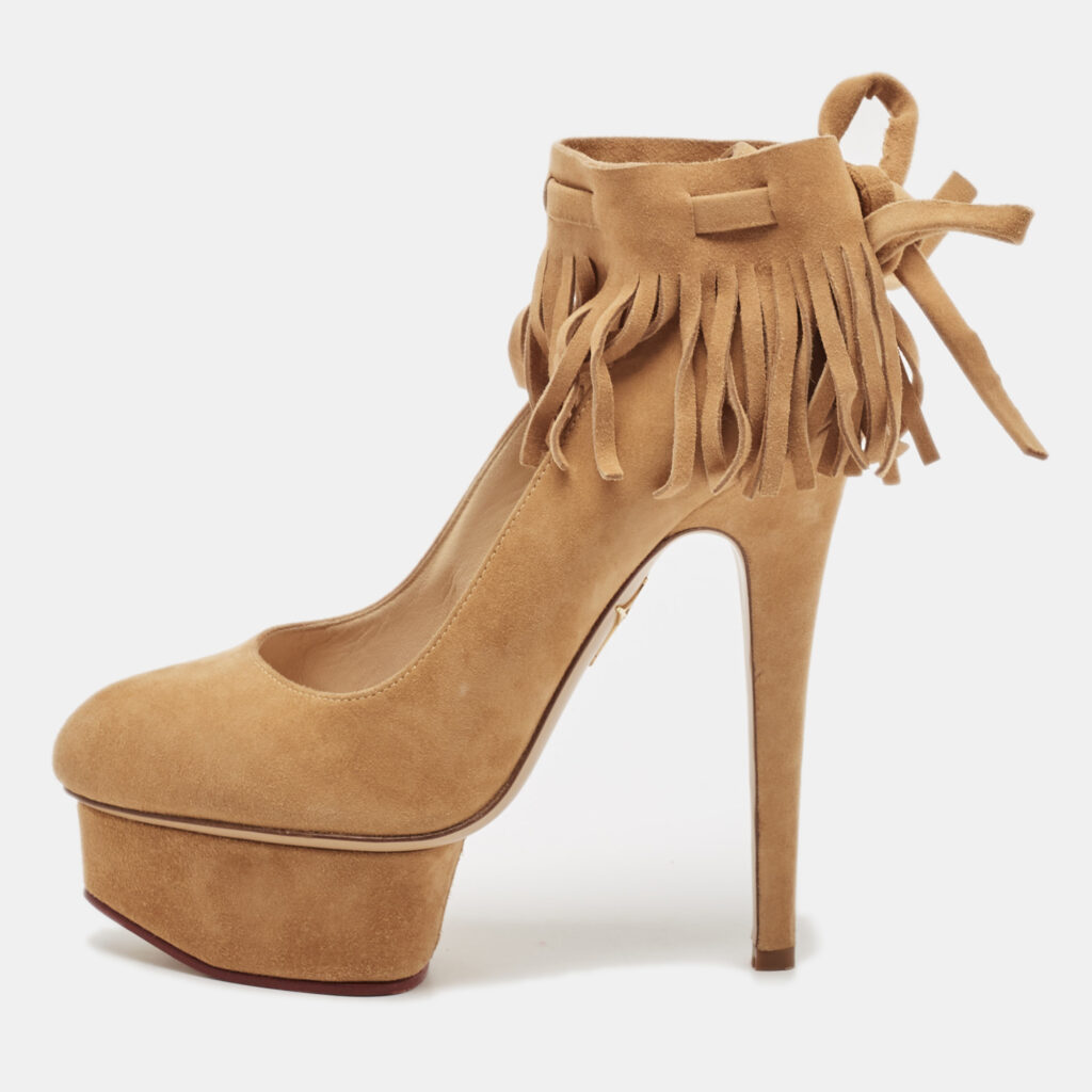 luxury-women-charlotte-olympia-used-shoes-p1110708-001 Charlotte Olympia Beige Suede Dolly Platform Pumps Size 34