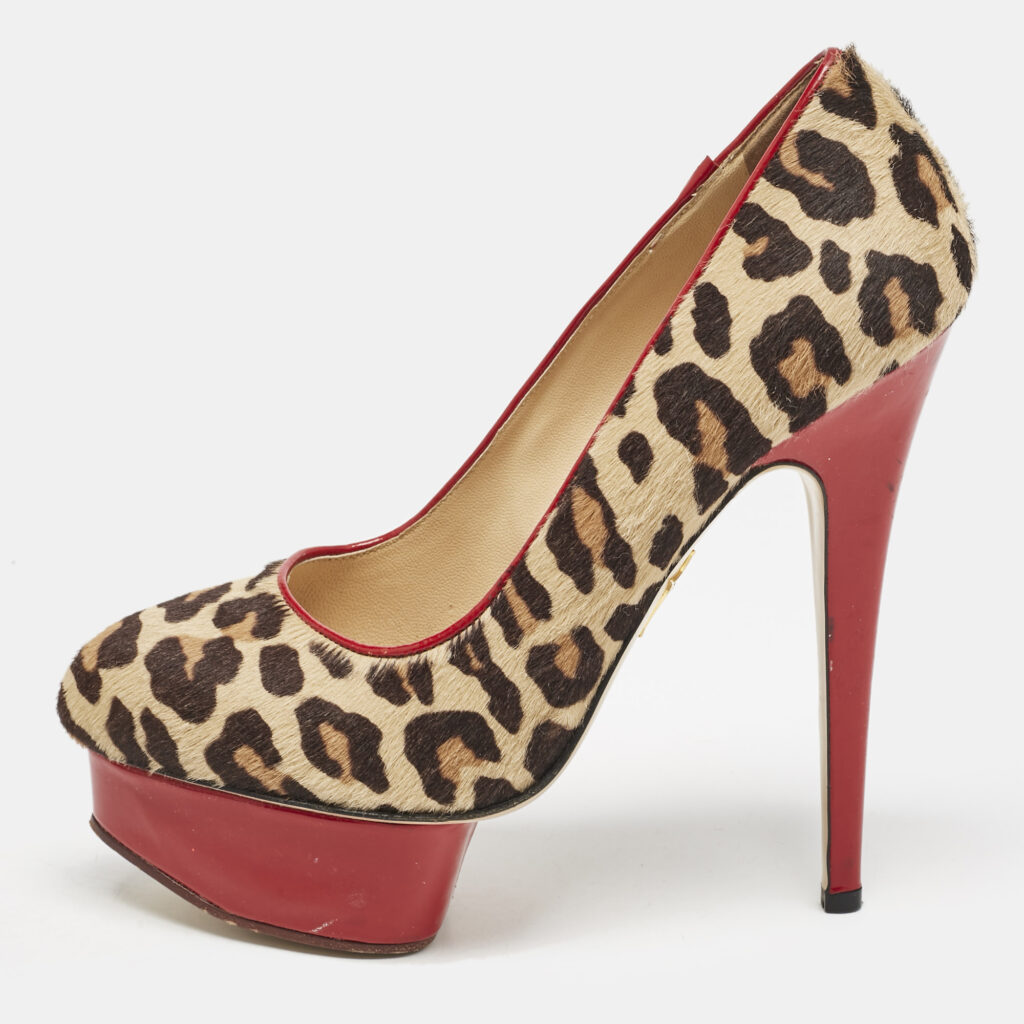 luxury-women-charlotte-olympia-used-shoes-p1135525-001.jpg Charlotte Olympia Brown Leopard Print Calf Hair Polly Platform Pumps Size 38