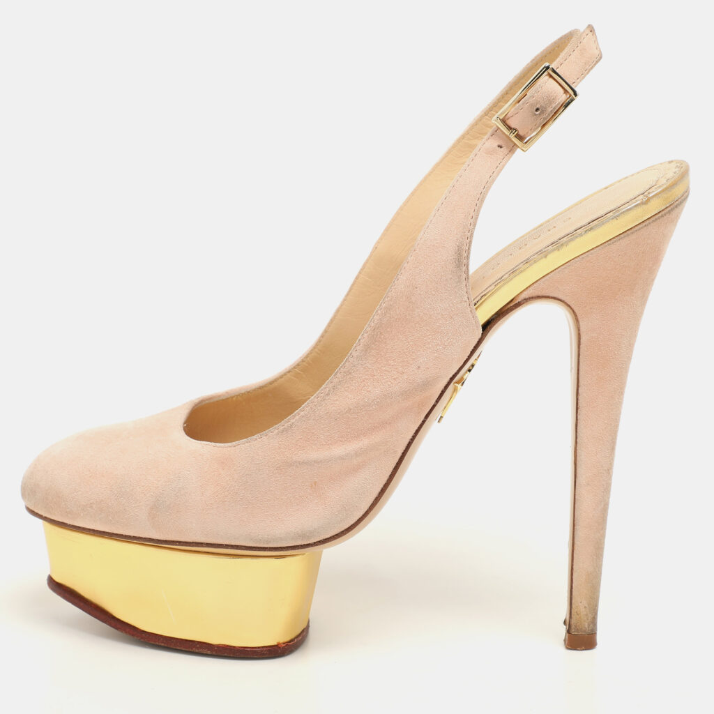 luxury-women-charlotte-olympia-used-shoes-p1137551-007 Charlotte Olympia Beige Suede Dolly Slingback Platform Pumps Size 38