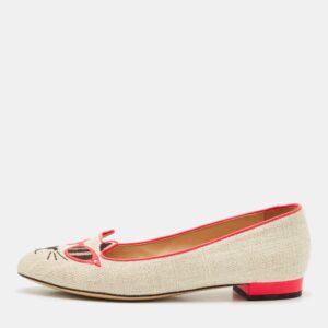 Charlotte Olympia Beige Canvas Smoking Slippers Size 38