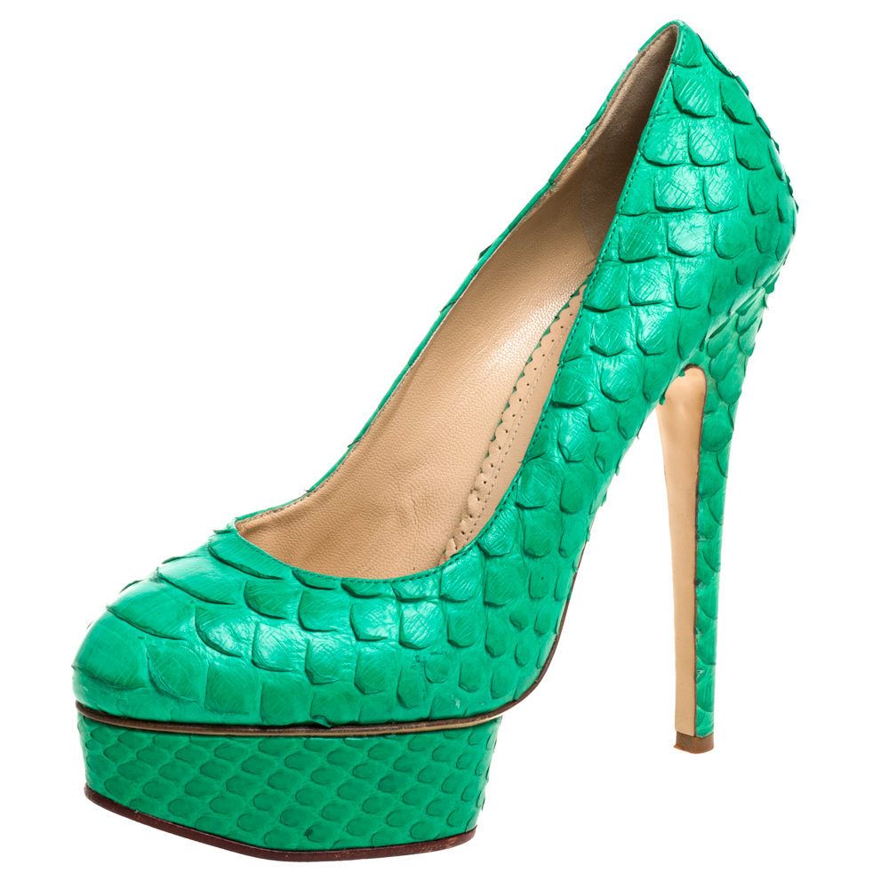 luxury-women-charlotte-olympia-used-shoes-p353167-005 Charlotte Olympia Green Python Leather Priscilla Pumps Size 38