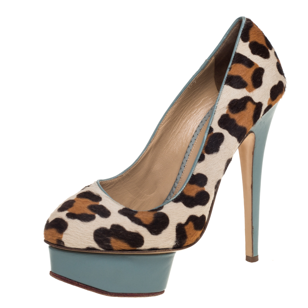 luxury-women-charlotte-olympia-used-shoes-p392021-006 Charlotte Olympia Brown/Beige Leopard Print Pony Hair And Leather Pumps Size 38