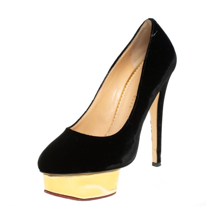 luxury-women-charlotte-olympia-used-shoes-p402276-1615311475-010 Charlotte Olympia Black Velvet Dolly Pumps Size 38