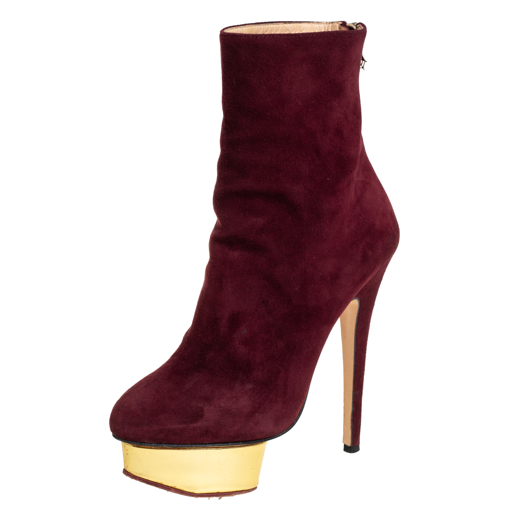 luxury-women-charlotte-olympia-used-shoes-p411839-004 Charlotte Olympia Burgundy Suede Ankle Boots Size 36