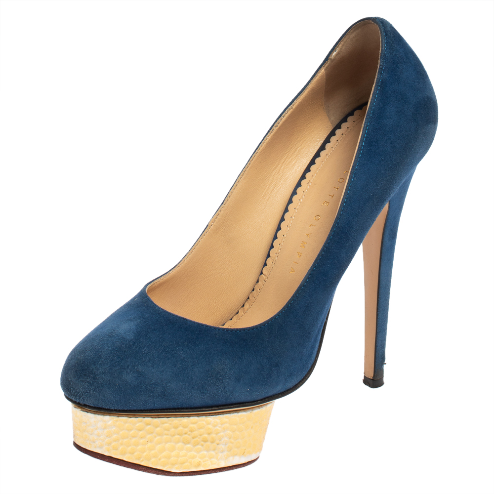 luxury-women-charlotte-olympia-used-shoes-p423977-003 Charlotte Olympia Blue Suede Dolly Platform Pumps Size 38.5