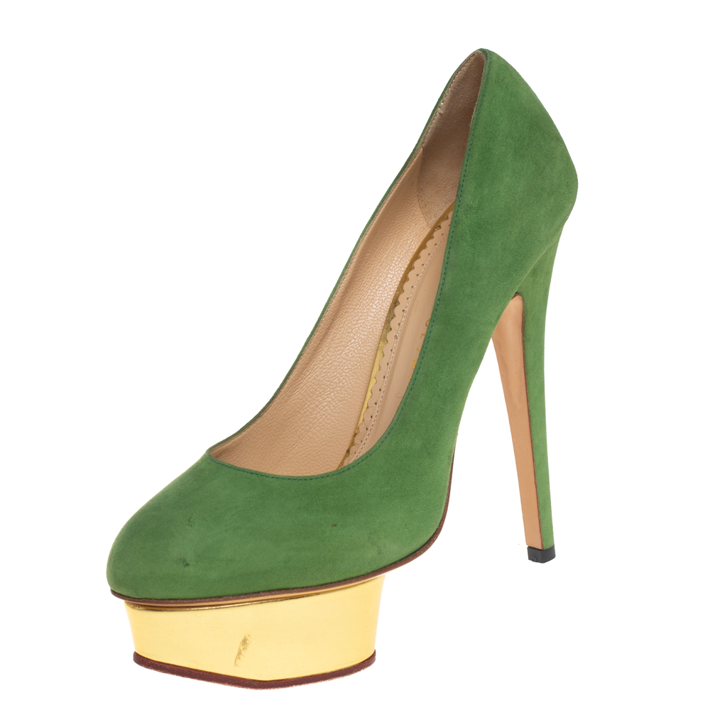 luxury-women-charlotte-olympia-used-shoes-p433647-006 Charlotte Olympia Green Suede Dolly Platform Pumps Size 36.5