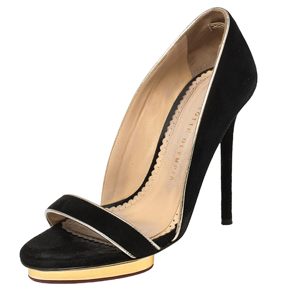 luxury-women-charlotte-olympia-used-shoes-p437790-008 Charlotte Olympia Black Suede Christine Open Toe Sandals Size 36.5