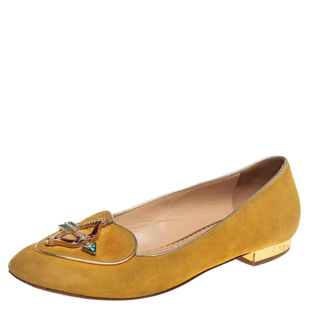 luxury-women-charlotte-olympia-used-shoes-p446111-006 Charlotte Olympia Yellow Suede Ballet Flats Size 36.5