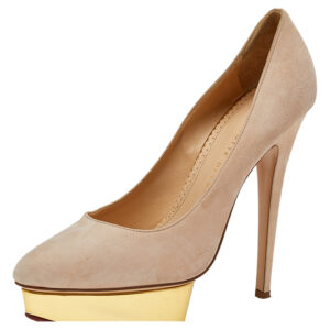 Charlotte Olympia Beige Suede Dolly Pumps Size 38.5