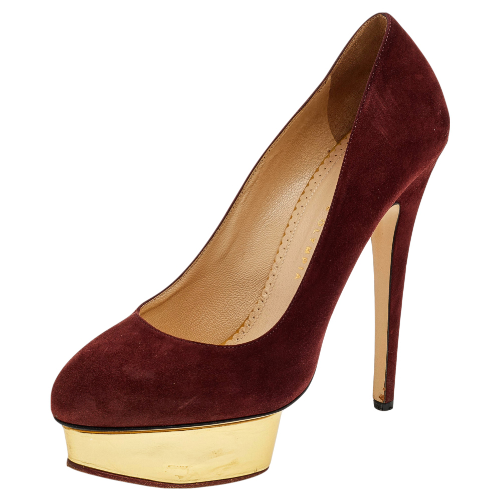 luxury-women-charlotte-olympia-used-shoes-p559917-008-2 Charlotte Olympia Burgundy Suede Dolly Platform Pumps Size 40