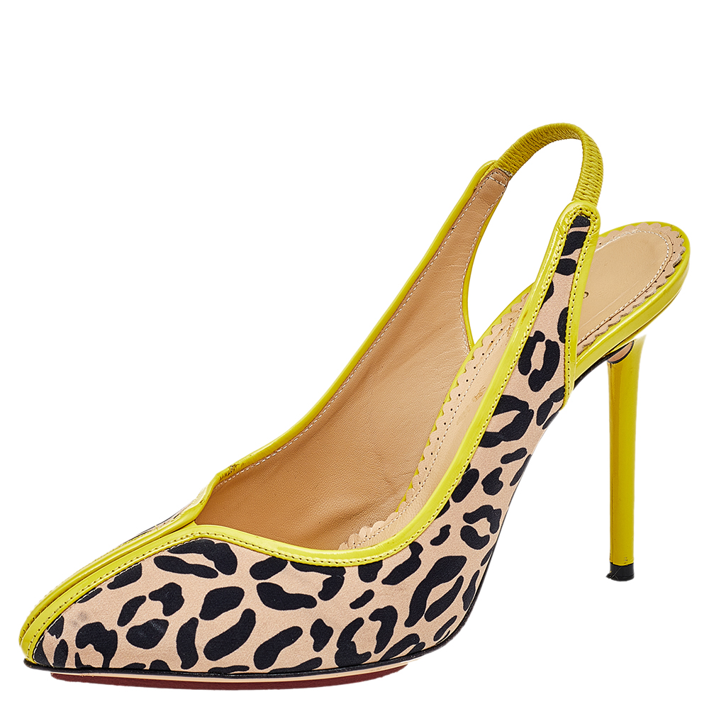 luxury-women-charlotte-olympia-used-shoes-p568325-007-1 Charlotte Olympia Beige Leopard Print Fabric Slingback Sandals Size 37.5