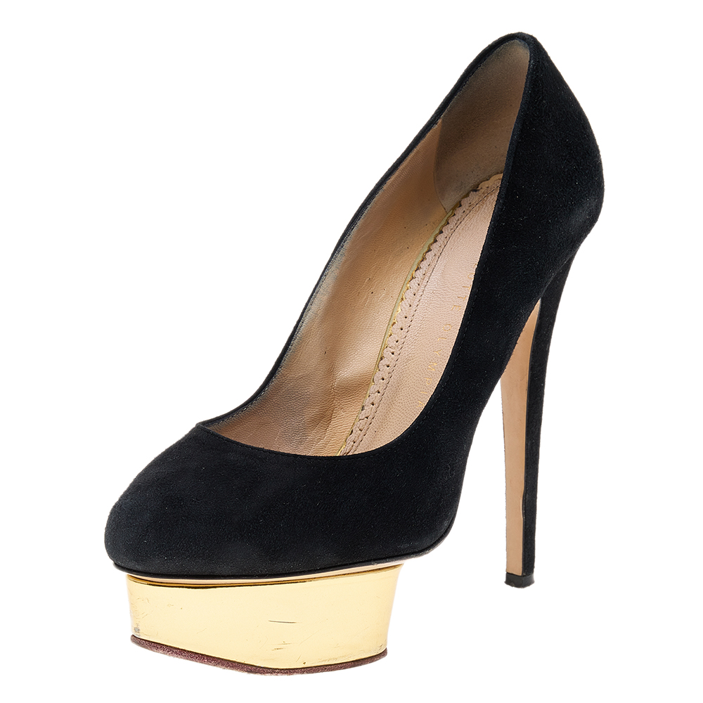 luxury-women-charlotte-olympia-used-shoes-p589019-006-2 Charlotte Olympia Black Suede Dolly Platform Pumps Size 37.5