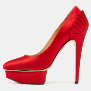 Charlotte Olympia Red Satin Peloma Fan Pleat Pumps Size 39.5
