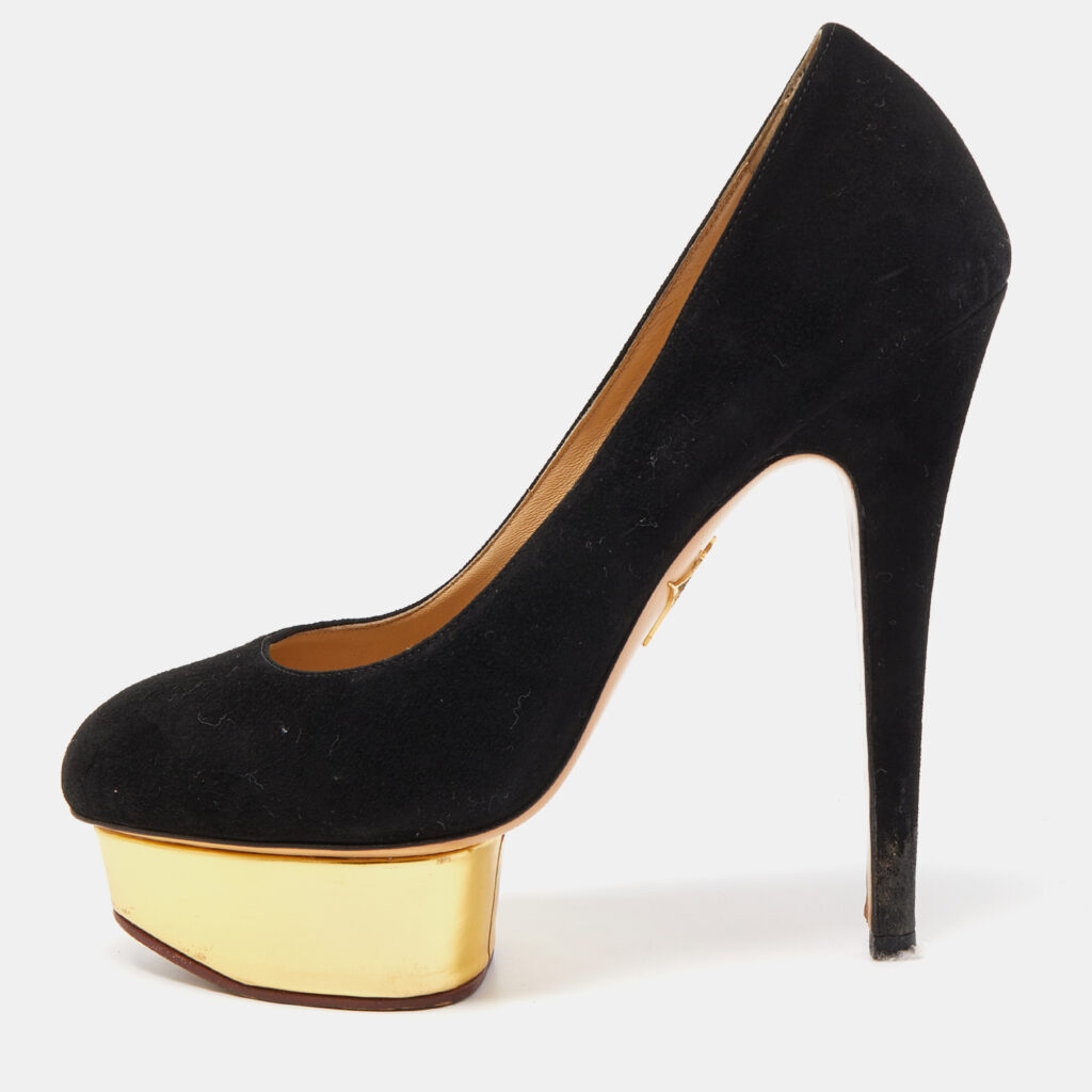 luxury-women-charlotte-olympia-used-shoes-p786036-005 Charlotte Olympia Black Suede Dolly Platform Pumps Size 37.5