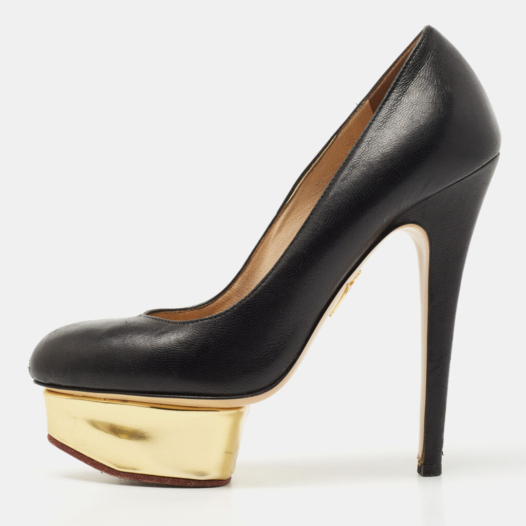 luxury-women-charlotte-olympia-used-shoes-p787118-010 Charlotte Olympia Black Leather Dolly Platform Pumps Size 36.5