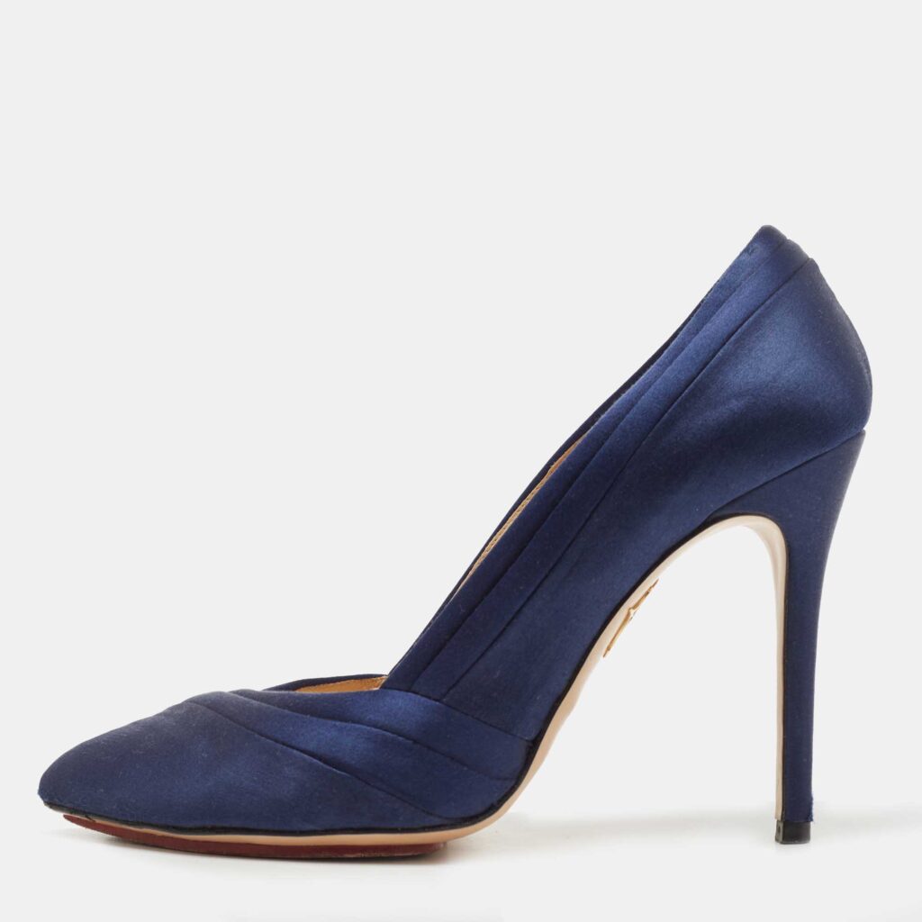 luxury-women-charlotte-olympia-used-shoes-p799630-003 Charlotte Olympia Navy Blue Satin Debonaire Platform Pumps Size 40