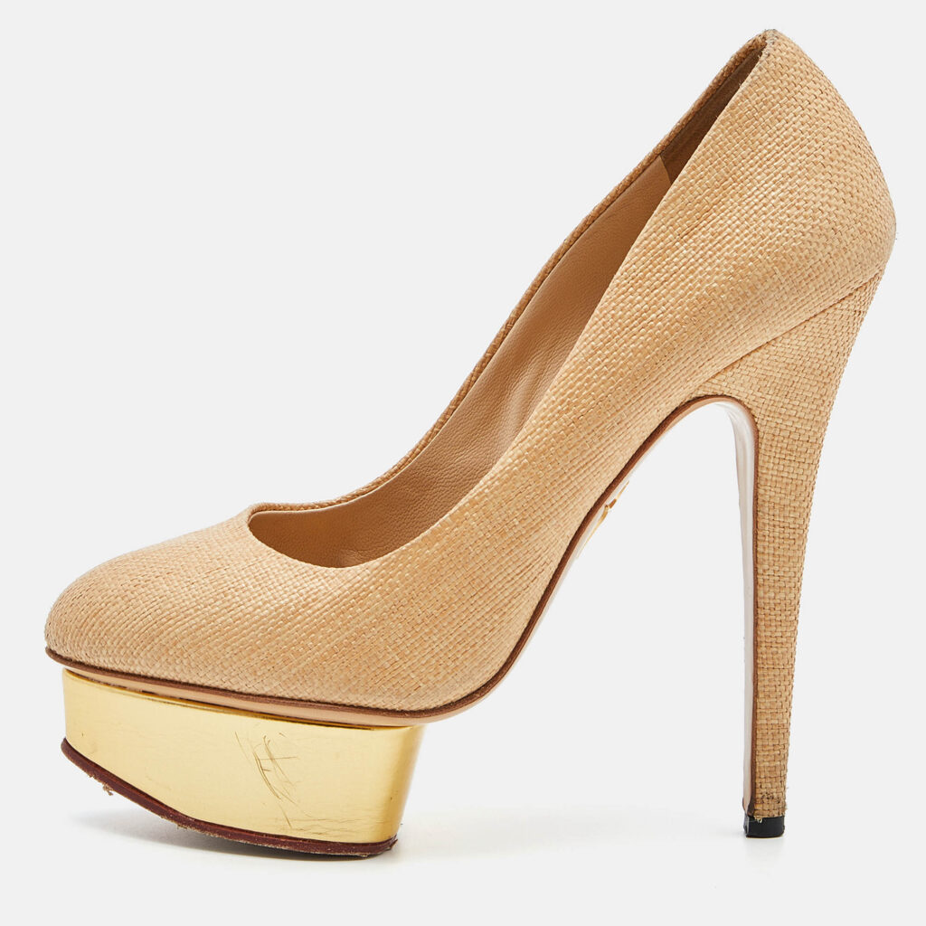luxury-women-charlotte-olympia-used-shoes-p828326-003 Charlotte Olympia Beige Raffia Platform Pumps Size 38