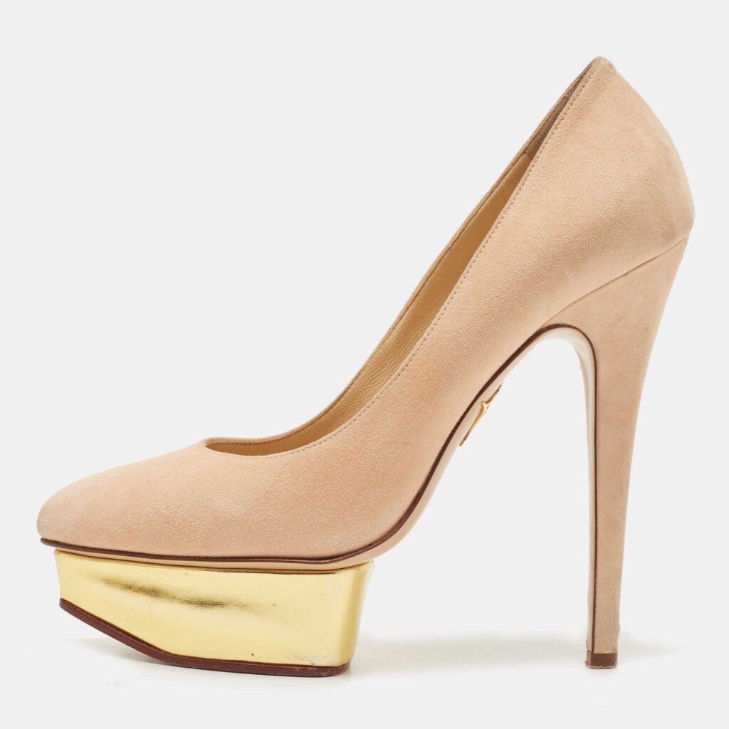 luxury-women-charlotte-olympia-used-shoes-p836242-003 Charlotte Olympia Beige Suede Dolly Platform Pumps Size 37.5